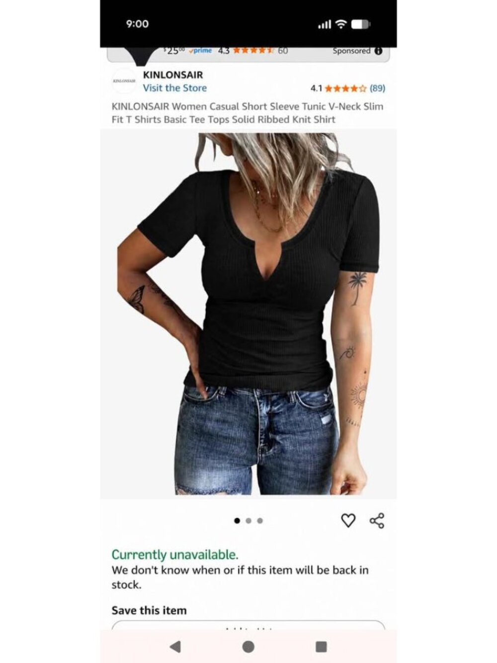 Black ribbed knit stretch v neck notched short sleeve fitted t shirt